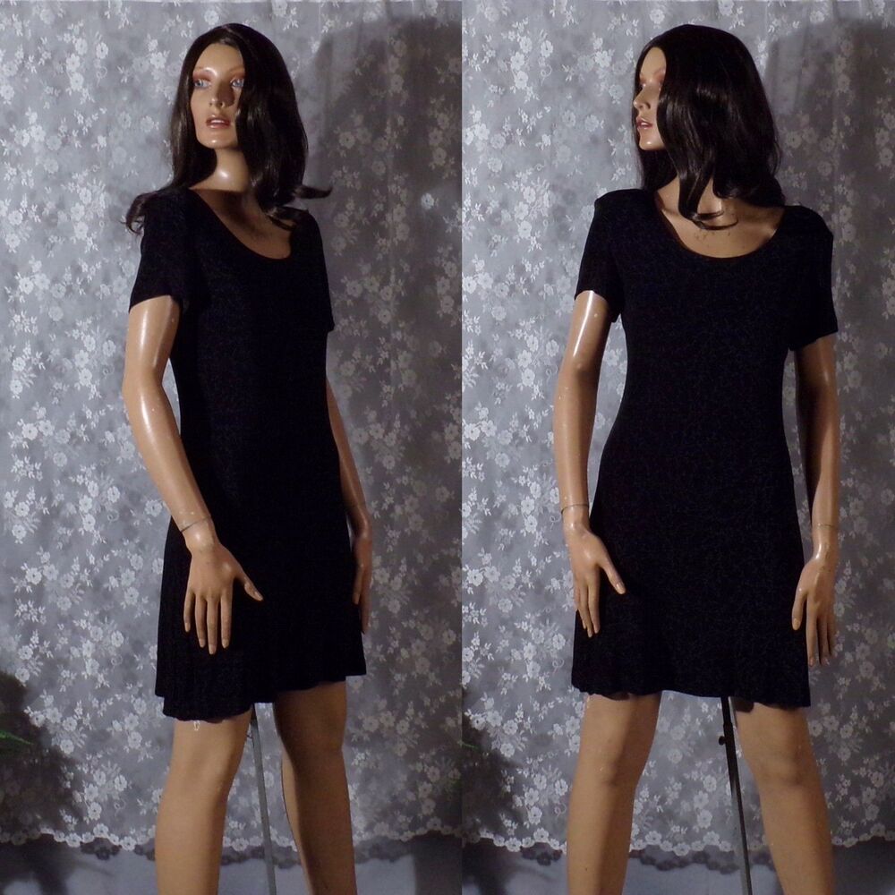 Vintage 90s Black Floral Mini Dress Size Medium P 1980s Retro Whimsigoth Goth